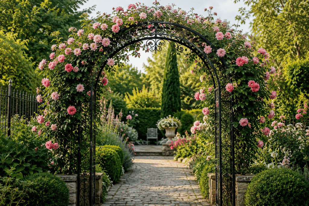 Aménager son jardin en fer forgé : arches, marquises d&rsquo;entrée et puits