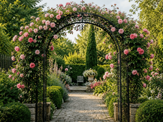 Aménager son jardin en fer forgé : arches, marquises d&rsquo;entrée et puits