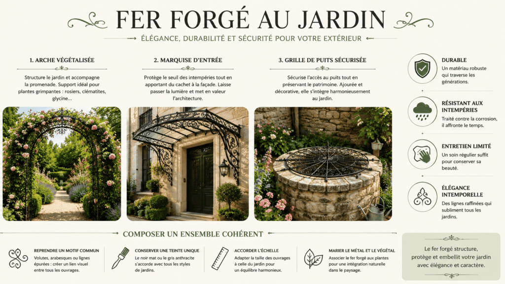 Éléments en fer forgé pour jardin 
